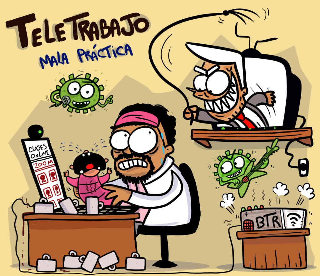 Ilustración de la canción «Tele-trabajo» de la banda «Mala Práctica»